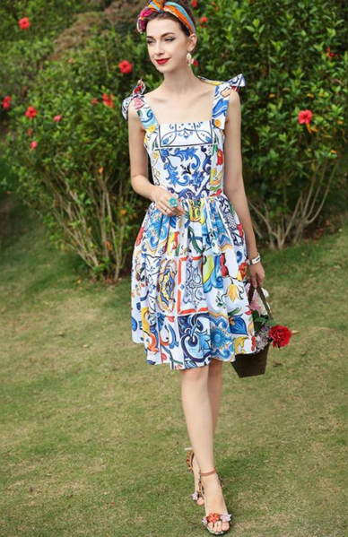 Print Cotton Mini Dress