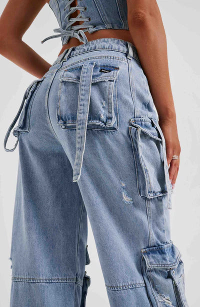 DENIM CORSET TOP & BROOKLYN CARGO PANT SET | LIGHT BLUE DENIM CARGO PANTS | WIDE LEG DENIM CARGO PANTS | HIGH WAIST DENIM CARGO PANTS | LADIES DENIM CARGO PANTS | BLUE DENIM CARGO PANTS | PLUS SIZE DENIM CARGO PANTS | DENIM WOMEN'S CARGO PANTS | WOMEN'S CARGO DENIM PANTS 