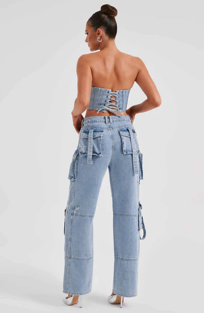 DENIM CORSET TOP & BROOKLYN CARGO PANT SET